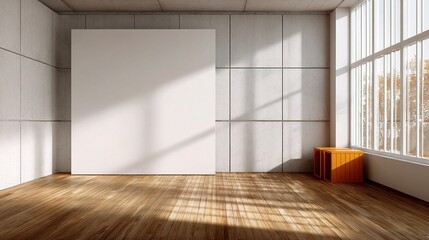 Obraz premium Contemporary Office Corner with Empty Wall and Warm Wooden Floor