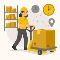 Female Courier Holding Clipboard and Package for Home Delivery – Flat Vector Concept of Fast, Reliable, and Friendly Delivery Service