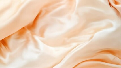 Smooth, flowing peach-toned fabric drapes in soft folds. Close-up view of luxurious silk or satin texture - Powered by Adobe