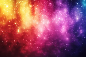 Colorful cosmic dust and galactic particles create a captivating backdrop with vibrant hues of yellow, orange, red, purple, and blue in a spectacular starry night display over Earth