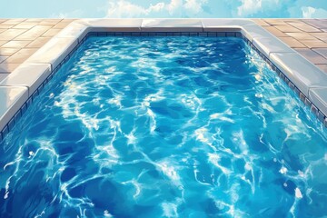 Obraz premium Bright and inviting swimming pool with stunning view of the landscape under a clear blue sky during daytime