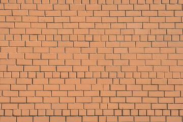 Brick wall constructed with uniform clay bricks arranged in a pattern showcasing a warm orange hue and solid structure in daylight