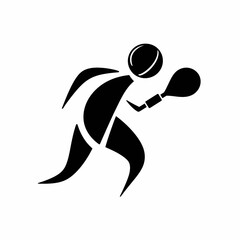 Minimalist Black and White Vector of Spherical Tennis Player Swinging Racket – Abstract Sport Concept Illustration for Fitness, Branding