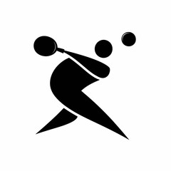 Minimalist Black and White Vector of Spherical Tennis Player Swinging Racket – Abstract Sport Concept Illustration for Fitness, Branding