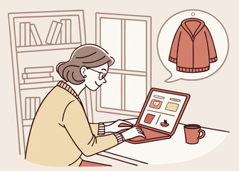 Woman browsing clothes online shopping experience at home
