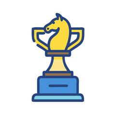 Chess trophy with knight design in colorful flat style concept of vector, icon, International Chess Day  