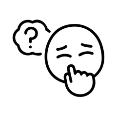 Thoughtful emoji with question mark pondering a decision concept of vector, icon  