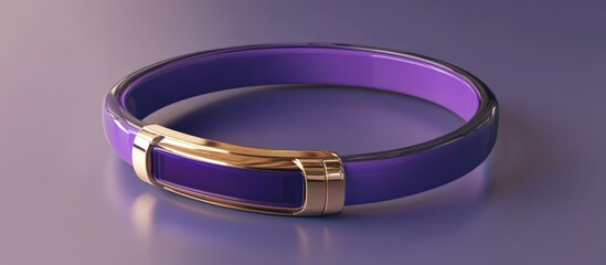 Close up of a purple bracelet with a gold clasp on a purple surface in soft lighting