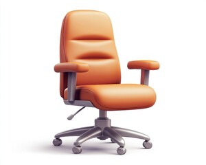 A front view of an orange office chair with armrests and a silver base on a white background