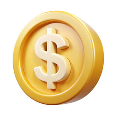 3d realistic golden dollar coin icon isolated on transparent background