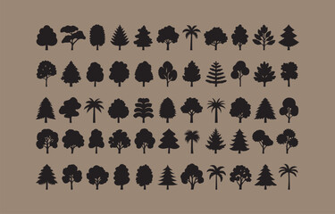 Large collection of black tree silhouettes