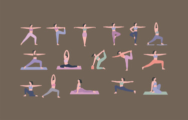 Various women practicing yoga poses illustrations