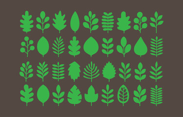 Collection of green leaf and branch silhouettes