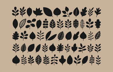 Collection of black silhouette leaves and branches