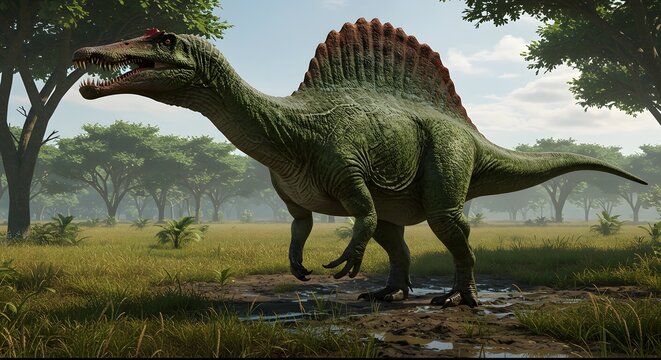 Spinosaurus Out of Its Natural Habitat: Struggling to Survive Amid the Vast Savanna








