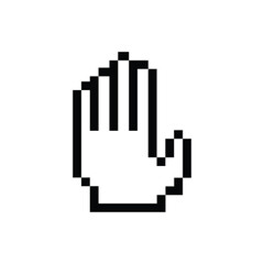 illustration of open palm showing 5 fingers in pixel style, stop symbol, greeting sign