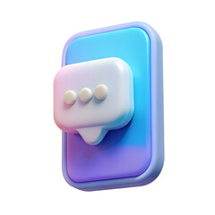 3D mobile phone icon with chat bubble overlay on a transparent background