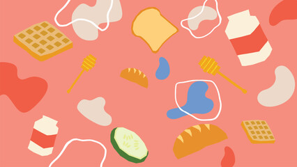 Waffles and bread breakfast food background