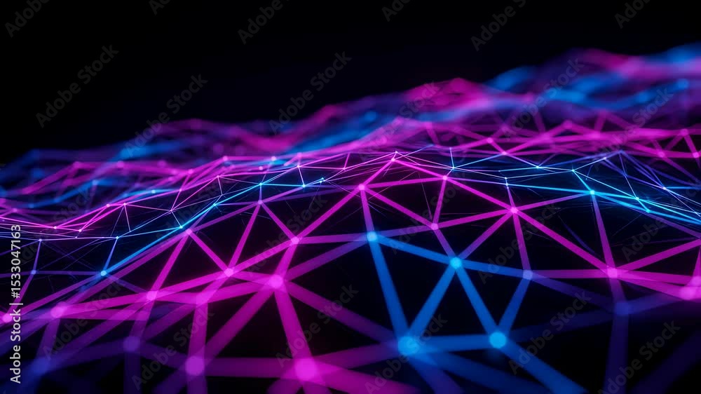 Poster glowing neon network grid. abstract plexus structure and geometric shape. technology connection, dig