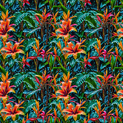 Floral seamless pattern with tropical leaves and flowers. © Ivan