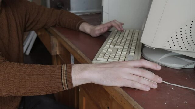 Typing At Old Retro Computer PC 
