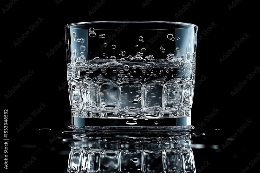 Aufkleber water splashes artistically from a glass in a dark setting, creating dynamic ripples and droplets du