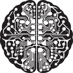 Seamless digital circuit pattern illustrating human brain anatomy, resembling a high-tech computer chip design
