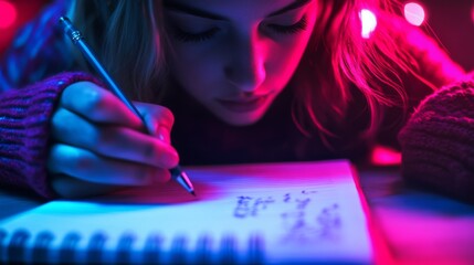 A young artist captures inspiration on paper. The creative process unfolds in a vibrant atmosphere filled with color and emotion. Explore their artistic journey. Generative AI