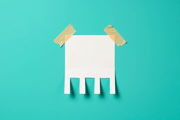 Paper ad with tear-off papers on blue wall background.