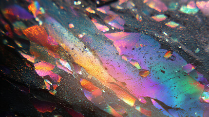 Dusted, scratched Holographic Abstract Blurred background, noise, grain, small dust artifacts