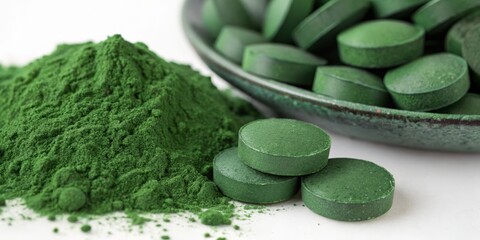 Spirulina Powder and Tablets Green Superfood Supplement , algae , nutrition