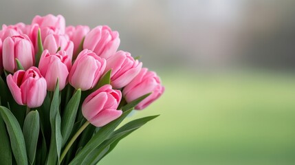 Fototapeta premium Pink Tulips in a Soft Background for Spring and Floral Themes