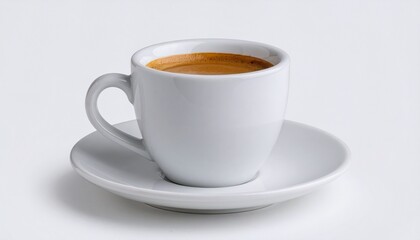 Obraz premium Classic White Cup of Coffee on Saucer - Isolated on Transparent & White Background