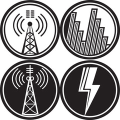 Radio tower icon vector symbol for wireless communication and internet technology