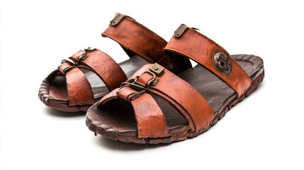Stylish brown leather sandals with a classic design. Perfect for casual outings or beach days. Enjoy comfort and breathability in every step. Generative AI