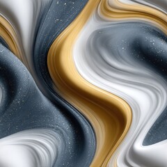 Swirling patterns of yellow and blue liquid create an abstract marbling effect on a dark grey surface adorned with golden glitter SEAMLESS PATTERN