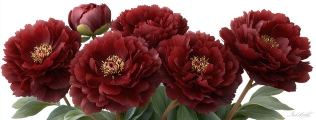 Close-up view of vibrant red peonies revealing detailed petals and contrasting stamens, enhanced by soft sunlight and shadows