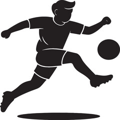 Vector silhouette of a soccer player kicking a ball, sports