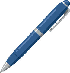 Blue pen illustration with silver accents writing instrument office supply vector 