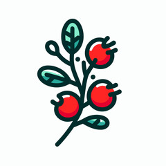 Lingonberries on a branch with detailed leaves in a fresh design and copy space