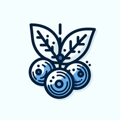 Blueberries on a branch with leaves in a fresh design and copy space
