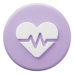 3D Purple Circular Heart Icon with White ECG Line, Representing Health and Wellness