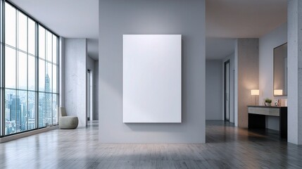 Obraz premium 3D Rendering of Blank White Poster on Light Grey Wall Interior