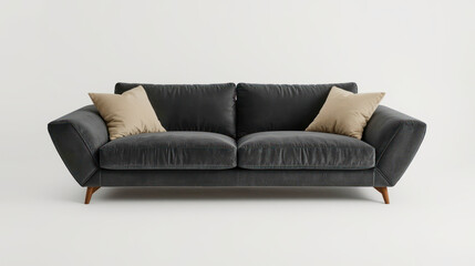 Comfortable grey sofa with throw pillows displayed in a minimalist interior for stylish home decor