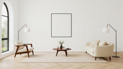 Modern minimalist living room design features neutral colors and natural light with contemporary furniture and decor