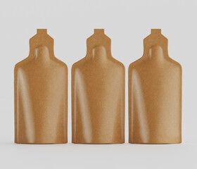 Three brown single serve pouches mockup with neutral background for packaging design inspiration