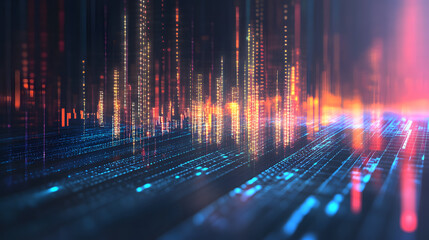Obraz premium Abstract digital financial chart with illuminated data points and statistics.