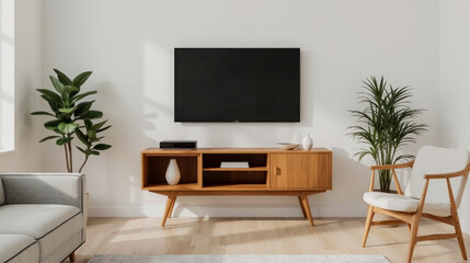 Modern living room with minimalist decor and plants enhances comfort and style in contemporary home design