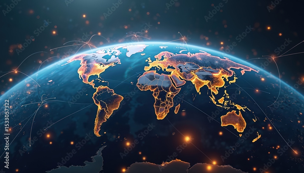 Aufkleber illustration of interconnected world through tech. digital globe shows global network, data transfer