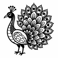 peacock vector art outline 